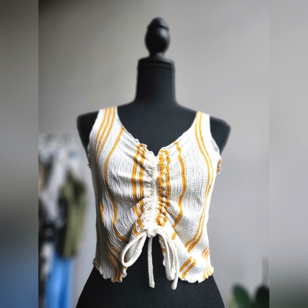 Scrunch tank top white and yellow front tie crop top